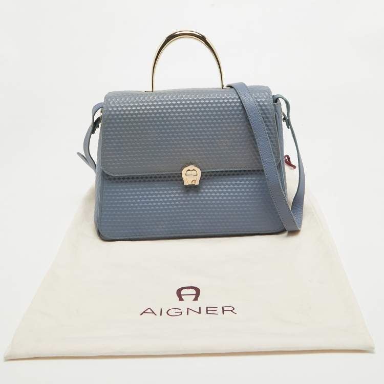 Pre Owned Aigner Blue Embossed Leather Genoveva M Top Handle Bag 