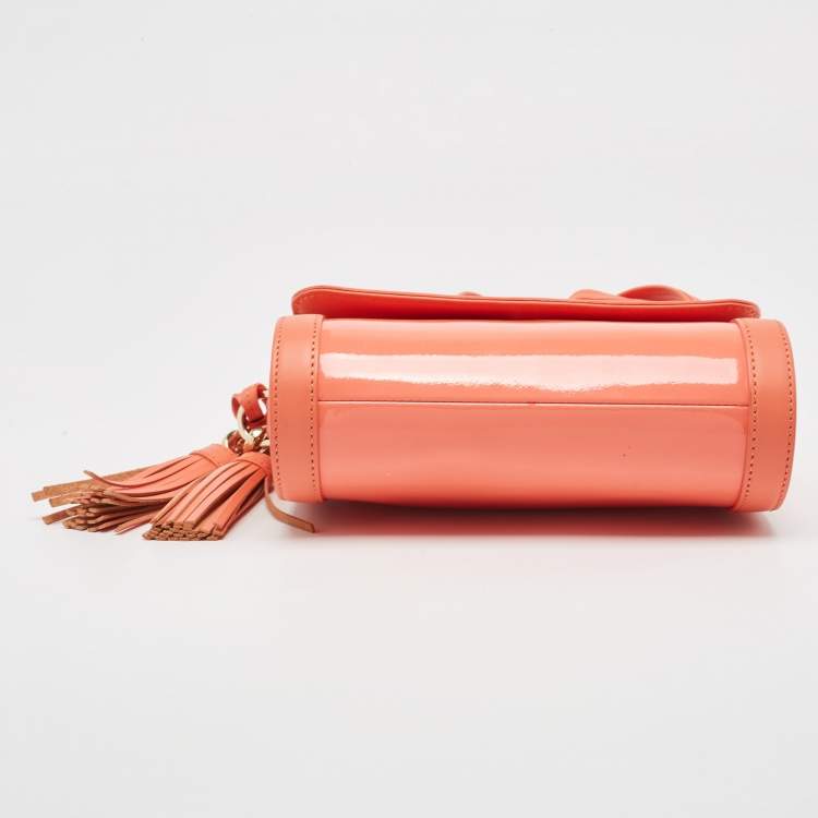 Pre Owned Aigner Peach Patent and Leather Clasp Flap Shoulder Bag