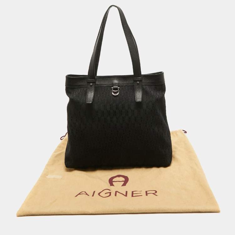 Pre Owned Aigner Black Monogram Canvas and Leather Tote