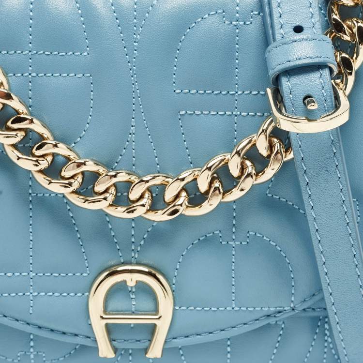 Pre Owned Aigner Blue Quilted Leather Diadora Shoulder Bag