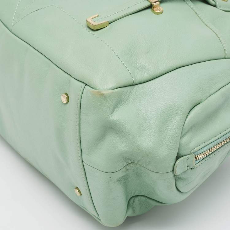 Pre Owned Aigner Mint Green Leather Front Pocket Satchel