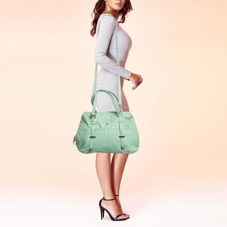 Pre Owned Aigner Mint Green Leather Front Pocket Satchel