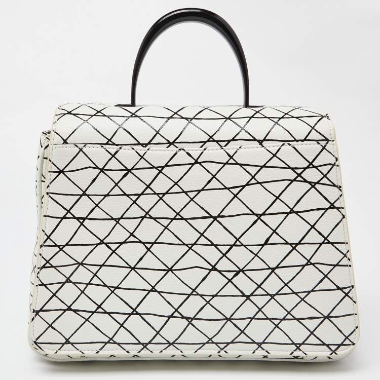 Pre Owned Aigner White/Black Leather Genoveva Top Handle Bag
