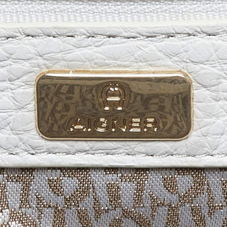 Pre Owned Aigner White/Black Leather Genoveva Top Handle Bag