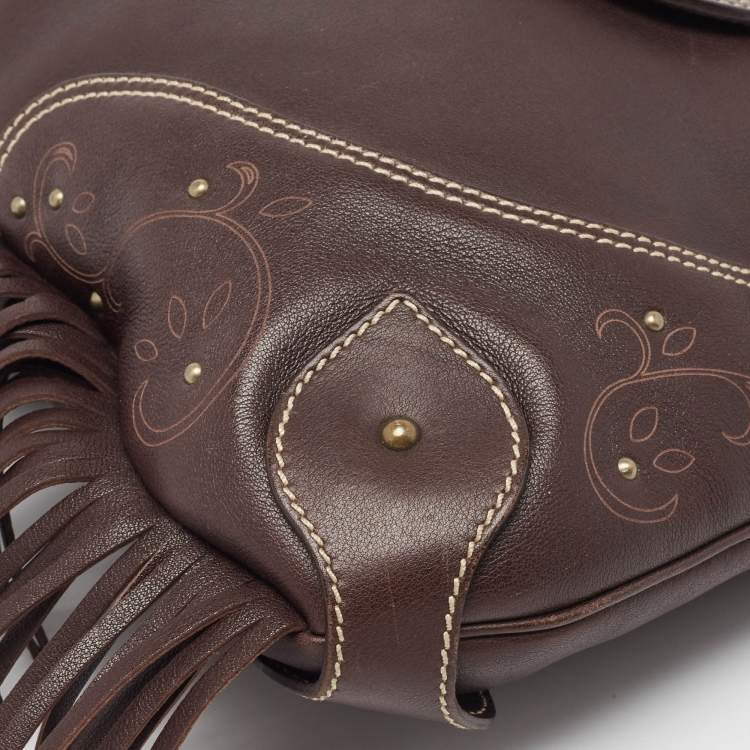 Pre Owned Aigner Dark Brown Leather Fringe Hobo