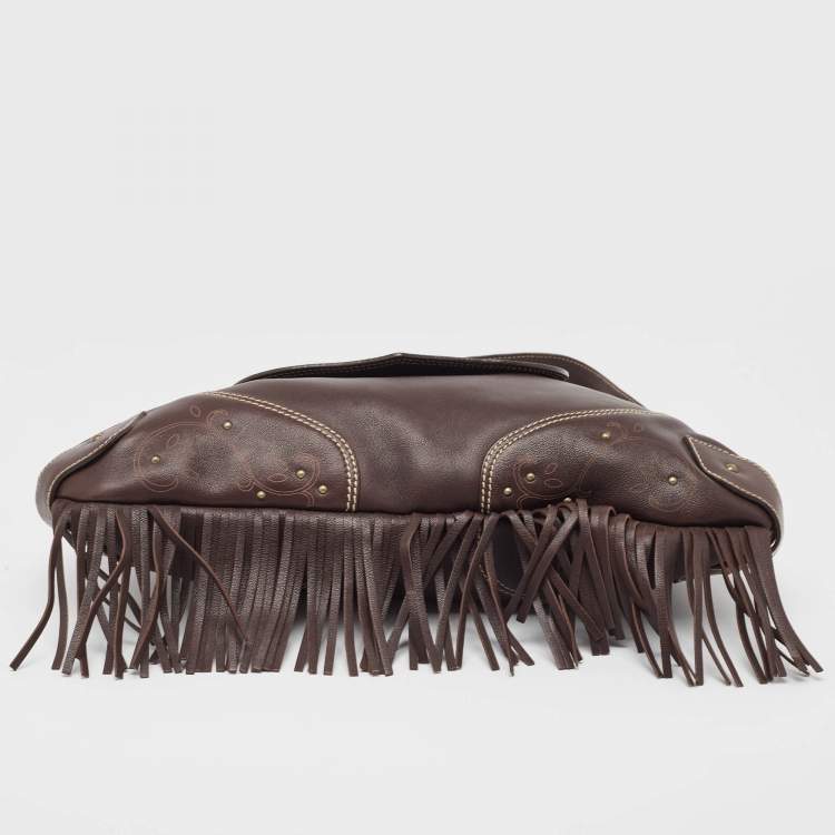 Pre Owned Aigner Dark Brown Leather Fringe Hobo