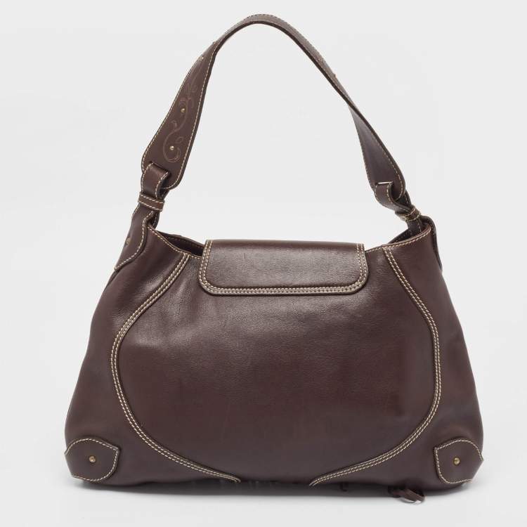 Pre Owned Aigner Dark Brown Leather Fringe Hobo