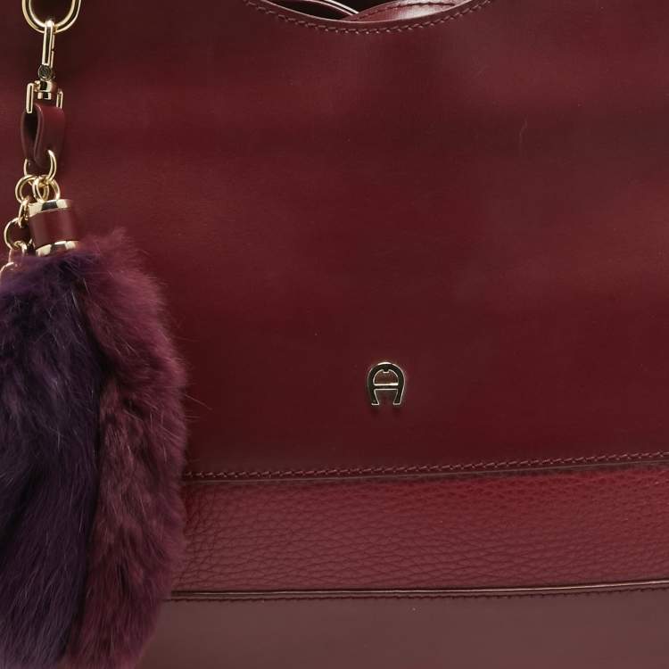 Pre Owned Aigner Burgundy/Red Leather Charm Tote