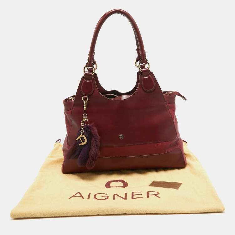 Pre Owned Aigner Burgundy/Red Leather Charm Tote