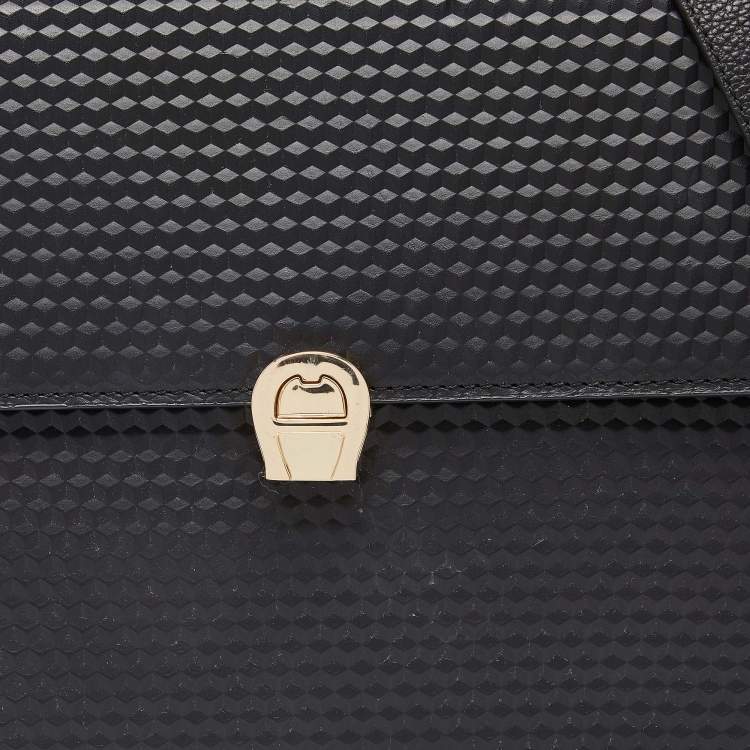 Pre Owned Aigner Black Leather Genoveva Top Handle Bag 
