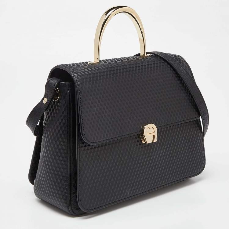 Pre Owned Aigner Black Leather Genoveva Top Handle Bag 