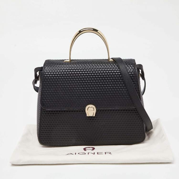 Pre Owned Aigner Black Leather Genoveva Top Handle Bag 