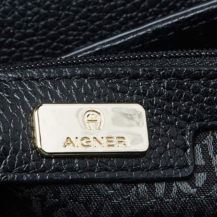 Pre Owned Aigner Black Leather Genoveva Top Handle Bag 