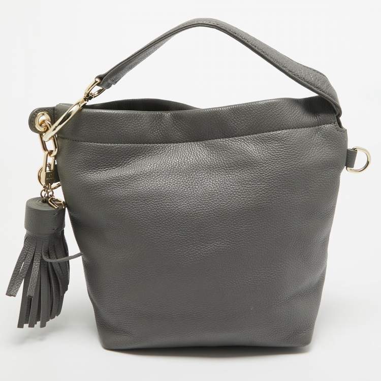 Pre Owned Aigner Grey Leather Tassel Charm Hobo