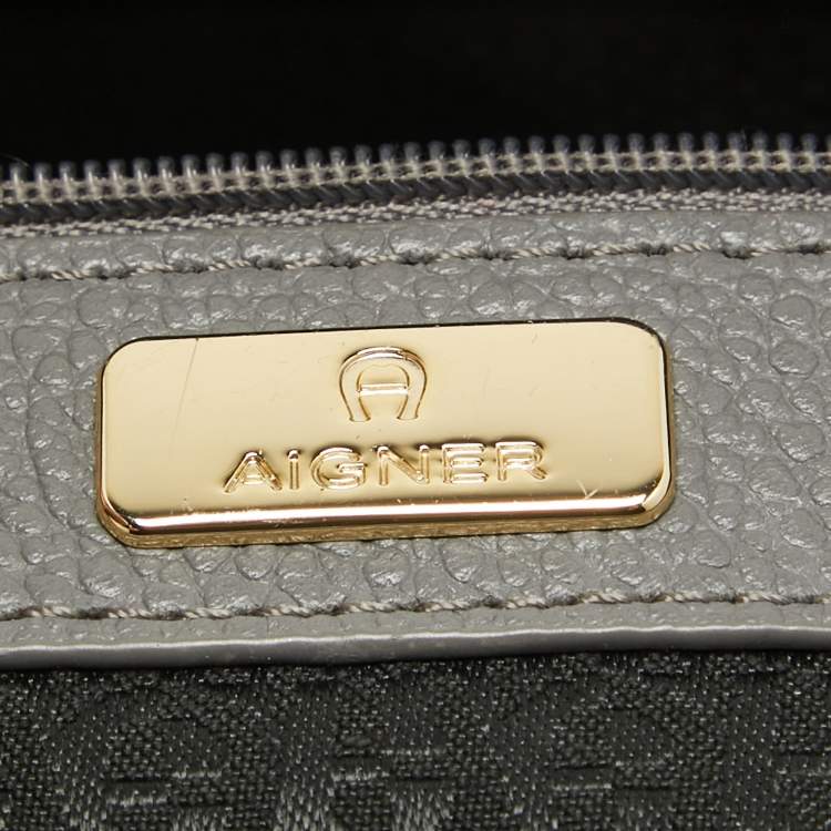 Pre Owned Aigner Grey Leather Tassel Charm Hobo