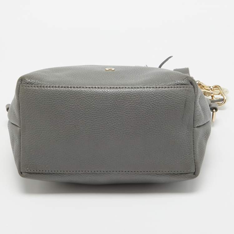 Pre Owned Aigner Grey Leather Tassel Charm Hobo