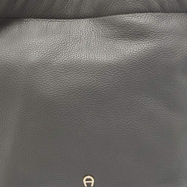 Pre Owned Aigner Grey Leather Tassel Charm Hobo