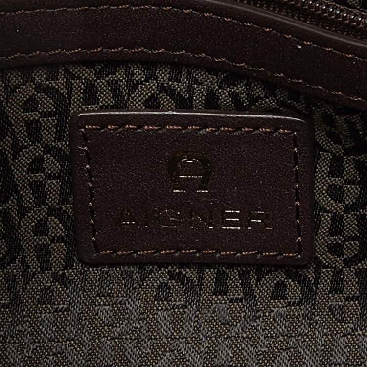 Pre Owned Aigner Brown Coated Canvas and Leather Crossbody Bag