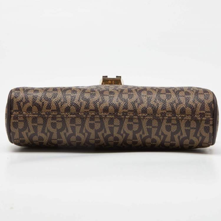 Pre Owned Aigner Brown Coated Canvas and Leather Crossbody Bag