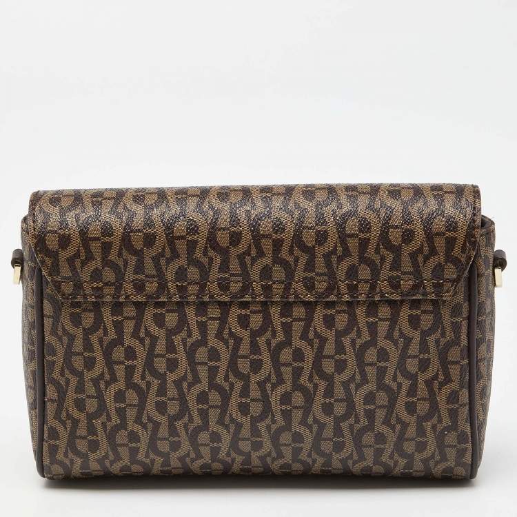 Pre Owned Aigner Brown Coated Canvas and Leather Crossbody Bag
