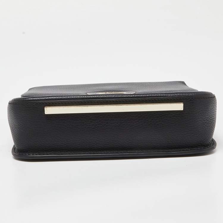 Pre Owned Aigner Black Leather Logo Flap Top Handle Bag