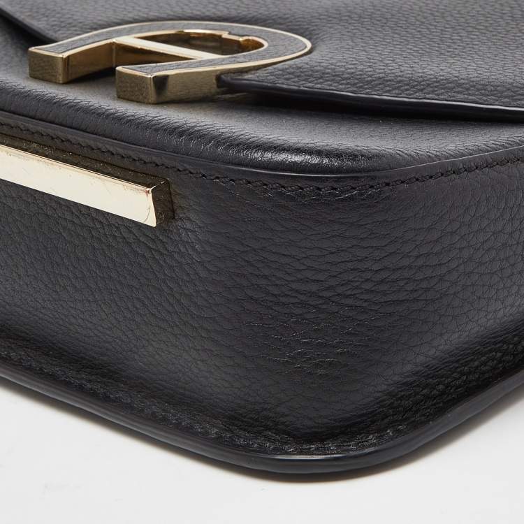 Pre Owned Aigner Black Leather Logo Flap Top Handle Bag