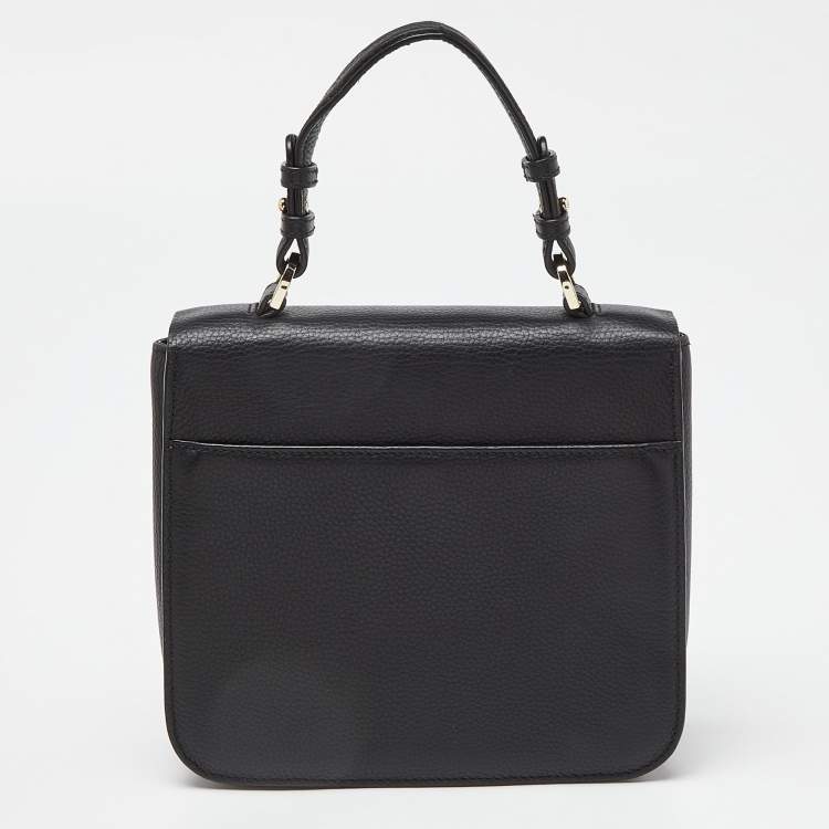 Pre Owned Aigner Black Leather Logo Flap Top Handle Bag