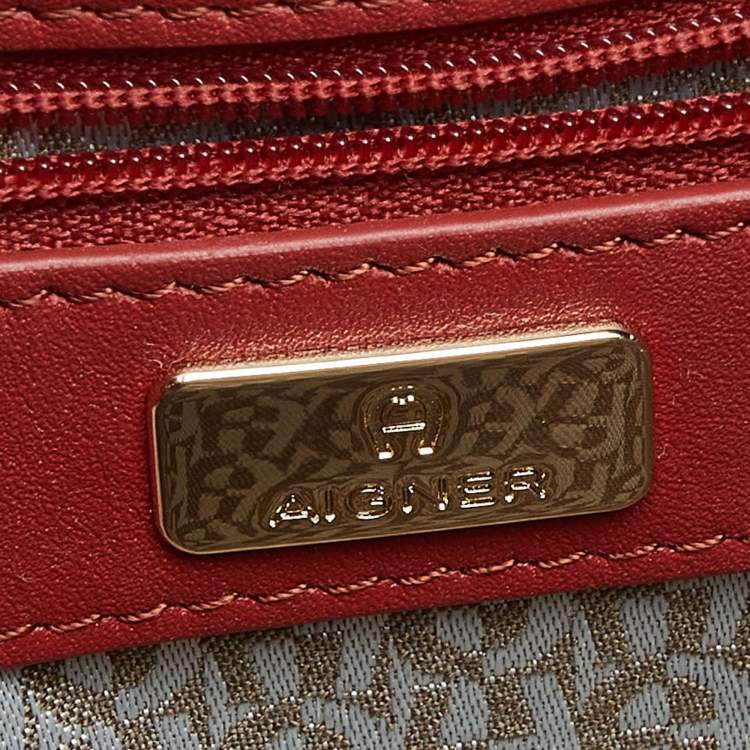 Pre Owned Aigner Brown/Red Signature Coated Canvas and Leather Crossbody Bag