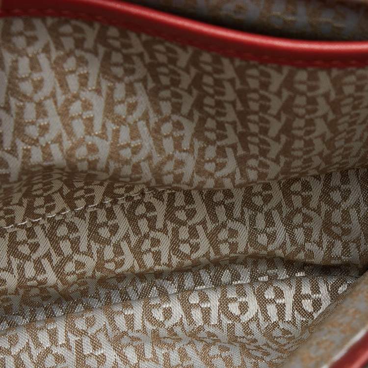 Pre Owned Aigner Brown/Red Signature Coated Canvas and Leather Crossbody Bag