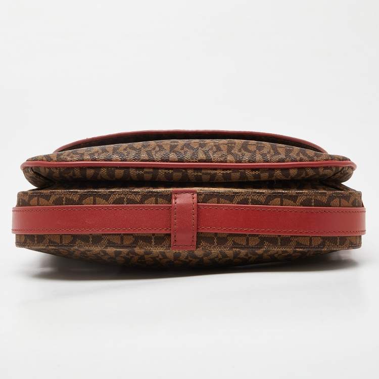 Pre Owned Aigner Brown/Red Signature Coated Canvas and Leather Crossbody Bag