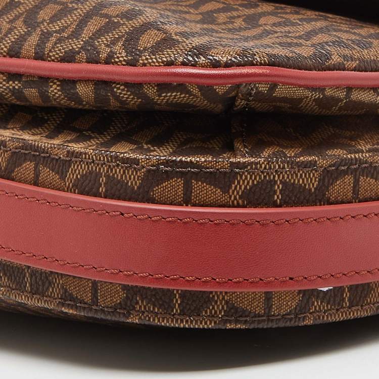 Pre Owned Aigner Brown/Red Signature Coated Canvas and Leather Crossbody Bag
