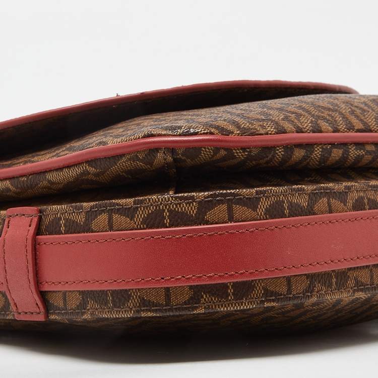 Pre Owned Aigner Brown/Red Signature Coated Canvas and Leather Crossbody Bag