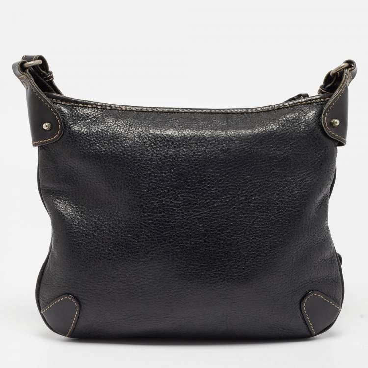Pre Owned Aigner Black Leather Logo Messenger Bag