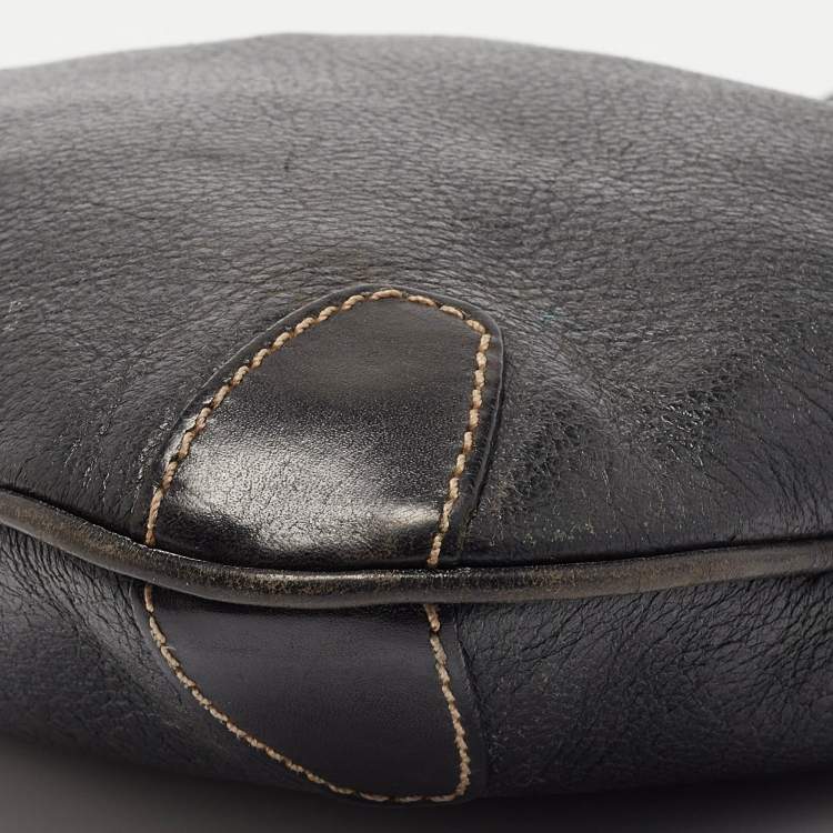 Pre Owned Aigner Black Leather Logo Messenger Bag