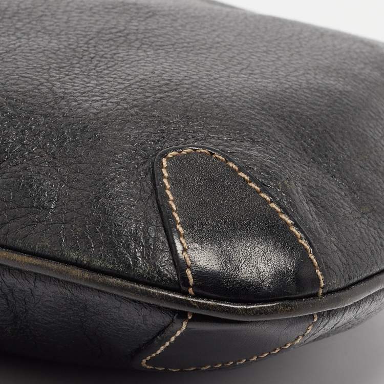 Pre Owned Aigner Black Leather Logo Messenger Bag