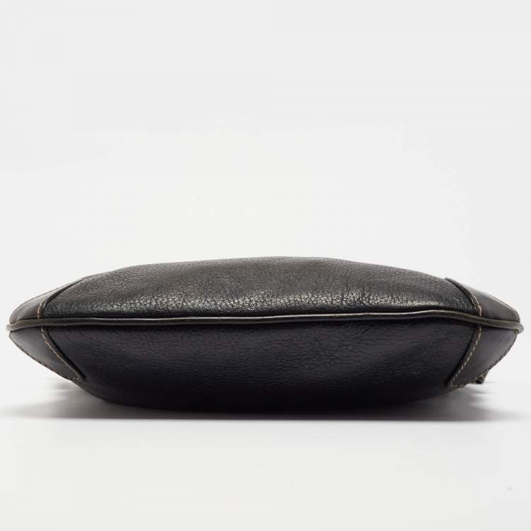 Pre Owned Aigner Black Leather Logo Messenger Bag