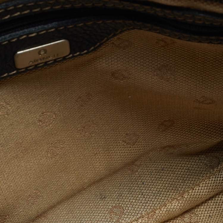 Pre Owned Aigner Black Leather Logo Messenger Bag