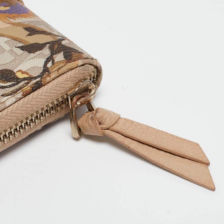 Pre Owned Aigner Multicolor Floral Print Coated Canvas and Leather Zip Compact Leather