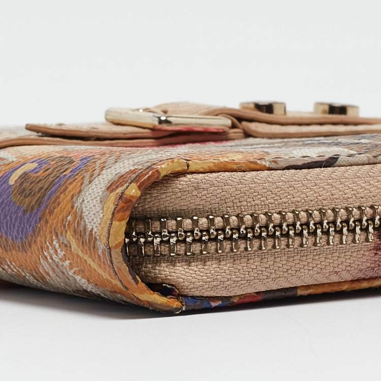 Pre Owned Aigner Multicolor Floral Print Coated Canvas and Leather Zip Compact Leather