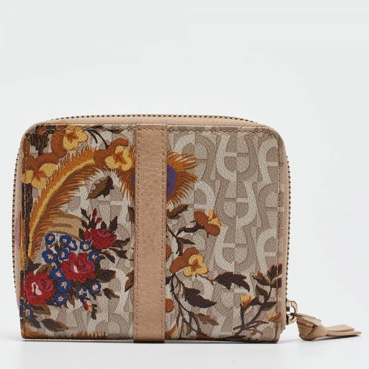 Pre Owned Aigner Multicolor Floral Print Coated Canvas and Leather Zip Compact Leather
