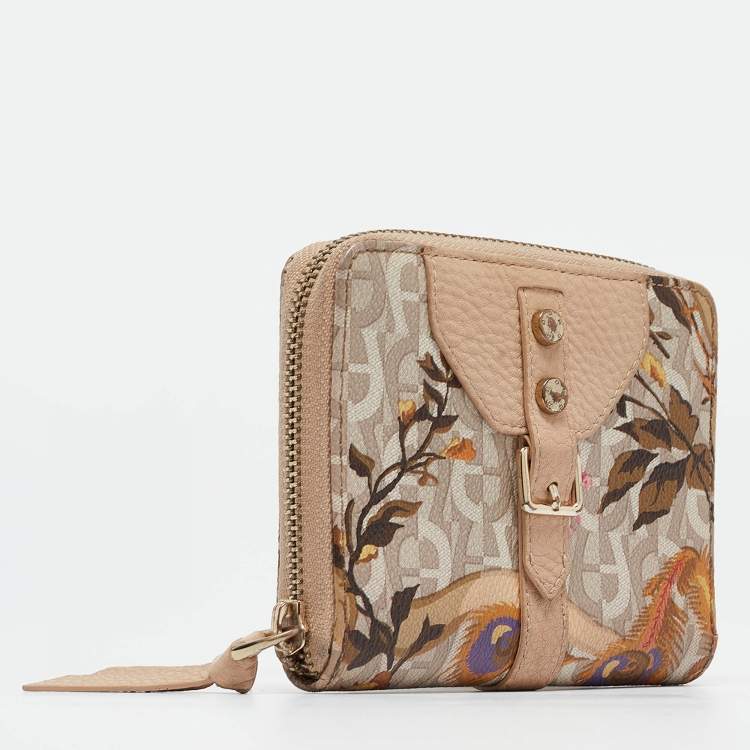 Pre Owned Aigner Multicolor Floral Print Coated Canvas and Leather Zip Compact Leather