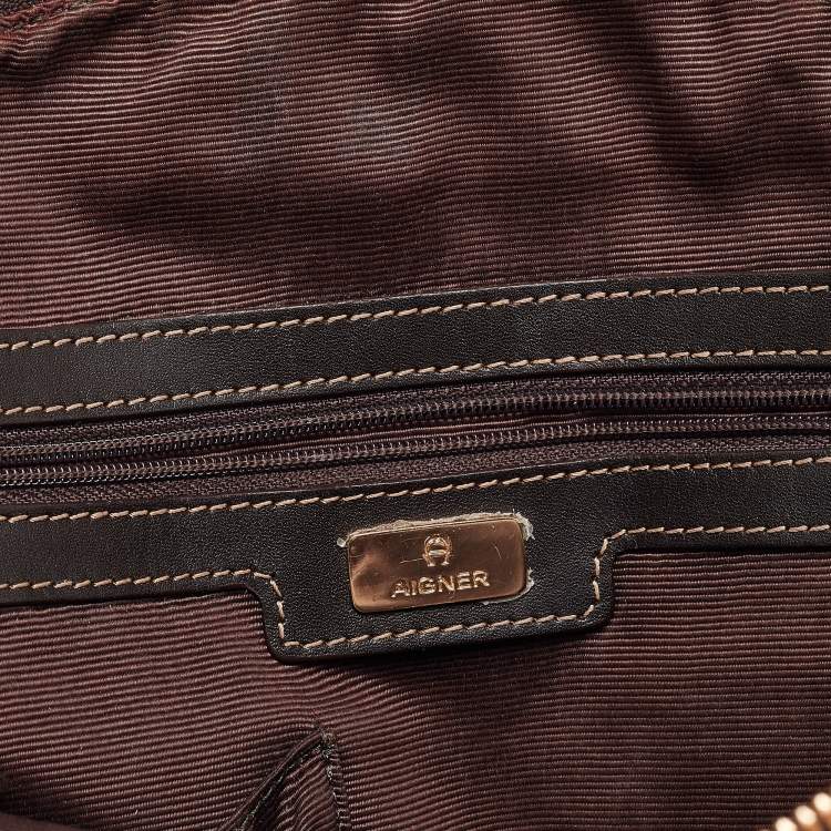 Pre Owned Aigner Dark Brown Monogram Coated Canvas and Leather Zip Satchel