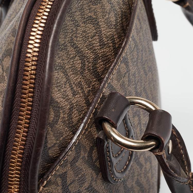 Pre Owned Aigner Dark Brown Monogram Coated Canvas and Leather Zip Satchel
