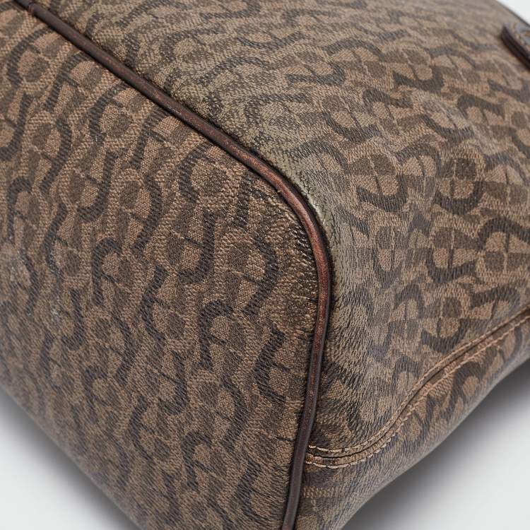 Pre Owned Aigner Dark Brown Monogram Coated Canvas and Leather Zip Satchel