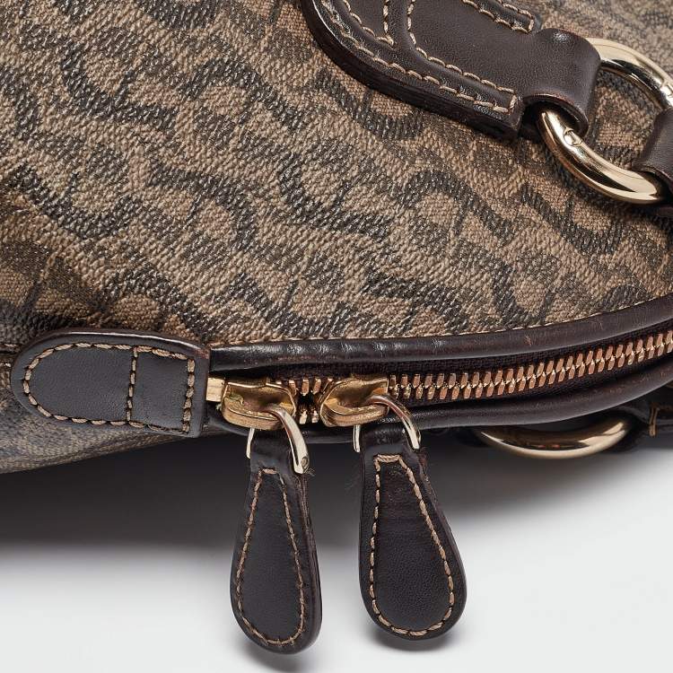 Pre Owned Aigner Dark Brown Monogram Coated Canvas and Leather Zip Satchel
