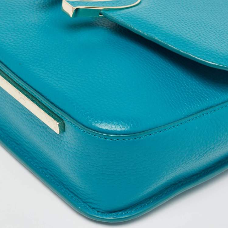 Pre Owned Aigner Green Leather Logo Flap Top Handle Bag