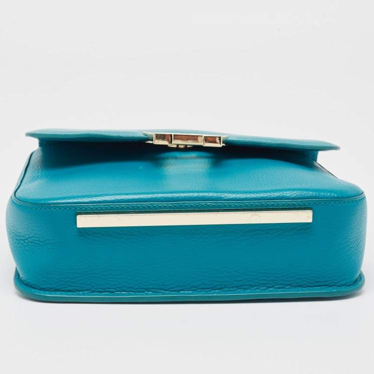 Pre Owned Aigner Green Leather Logo Flap Top Handle Bag