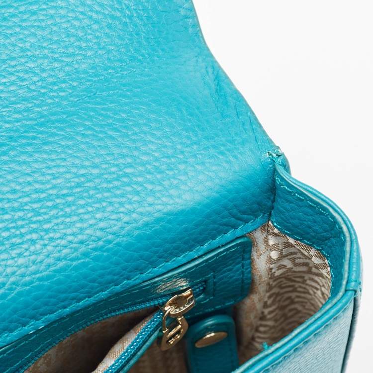 Pre Owned Aigner Green Leather Logo Flap Top Handle Bag
