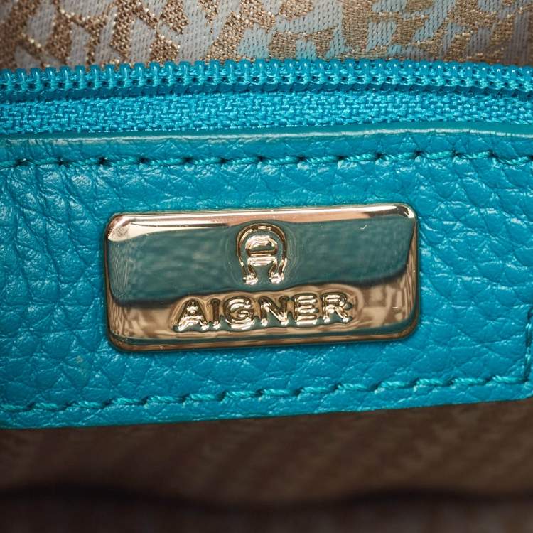 Pre Owned Aigner Green Leather Logo Flap Top Handle Bag