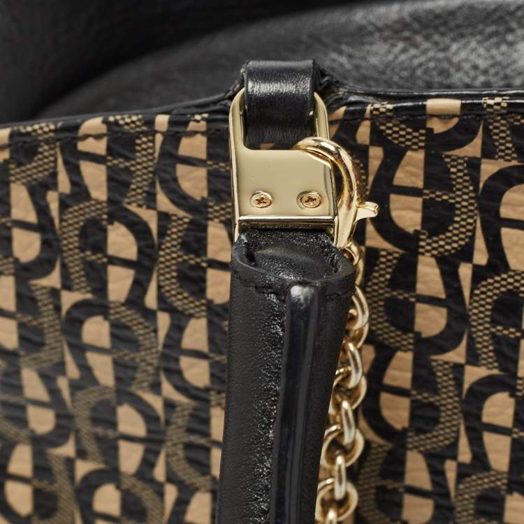 Pre Owned Aigner Black Signature PVC and Leather Satchel